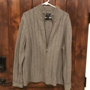 Brooks Brothers Gray Zip Down Large Mens Lambs Wool 346 Sweater.